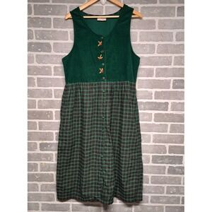Vintage Susan Bristol Dress  Cottage Core Pockets Green Plaid Buttons SIZE 12